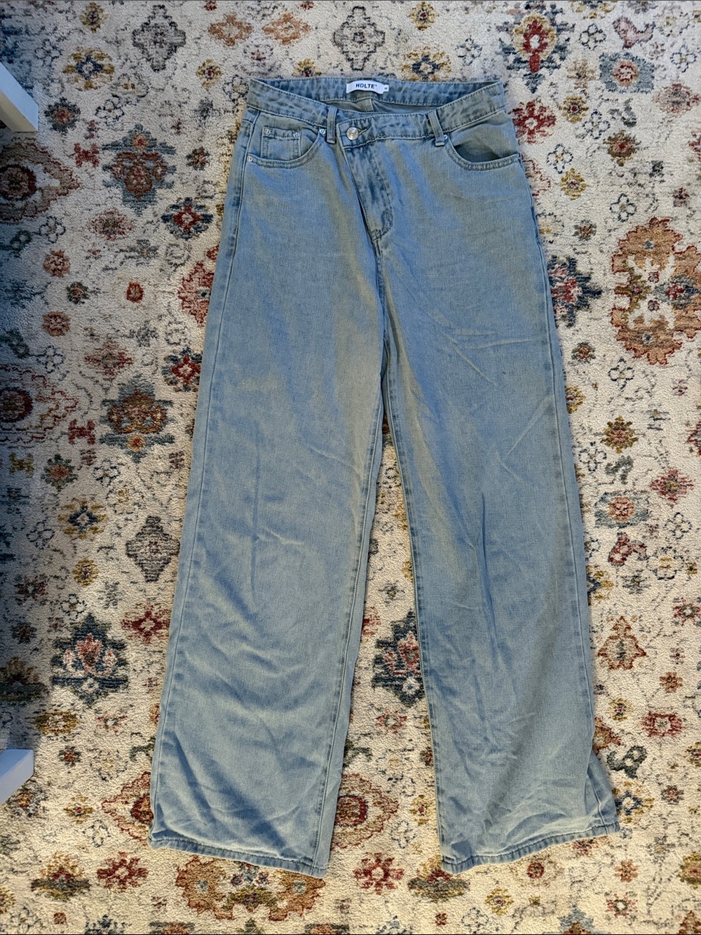 Wide Straight Leg Jeans in Light Blue - Unbranded